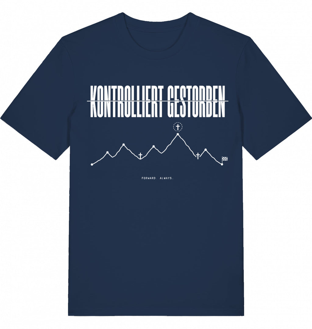 KONTROLLIERT GESTORBEN Organic Trail Running Tee – White Print - Flat Mockup
