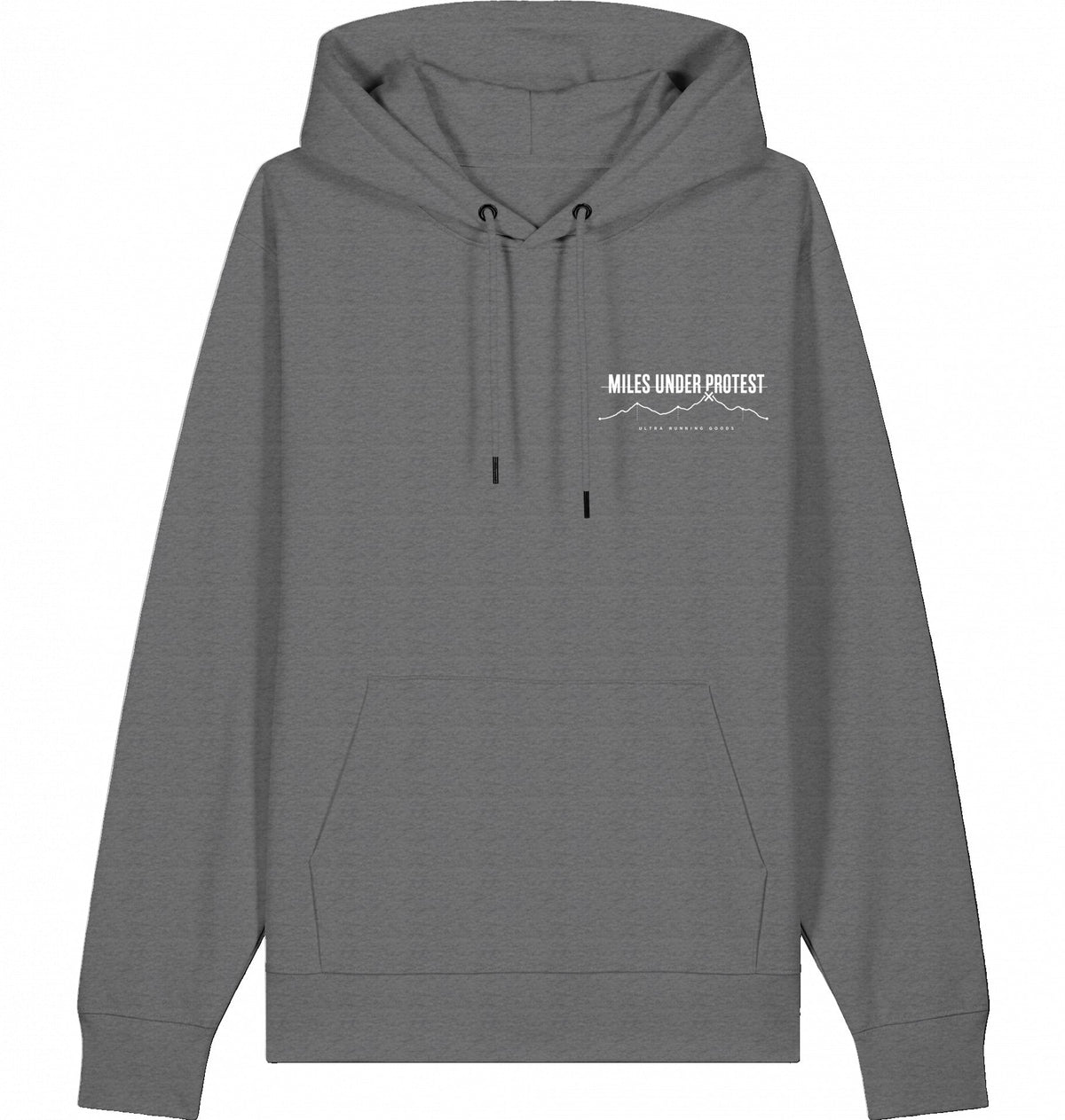 DOGS. COFFEE. RUNNING Hoodie – Organic Trail Running Hoodie (White Print) - Flat Mockup