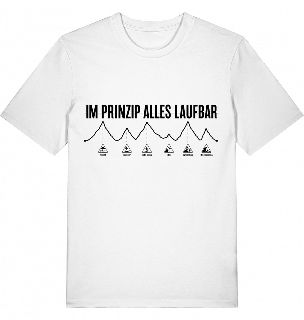 MUP "Im Prinzip Alles Laufbar" Unisex T-Shirt - Black Print - Flat Mockup
