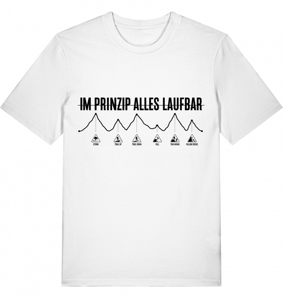 MUP "Im Prinzip Alles Laufbar" Unisex T-Shirt - Black Print - Flat Mockup