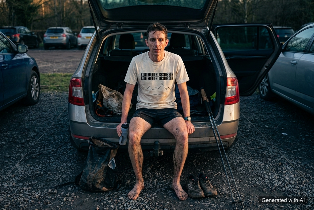 KONTROLLIERT GESTORBEN Heavy Tee – Oversized Organic T-Shirt (Black Print) - Trail Running Lifestyle Mockup (Scene 09)