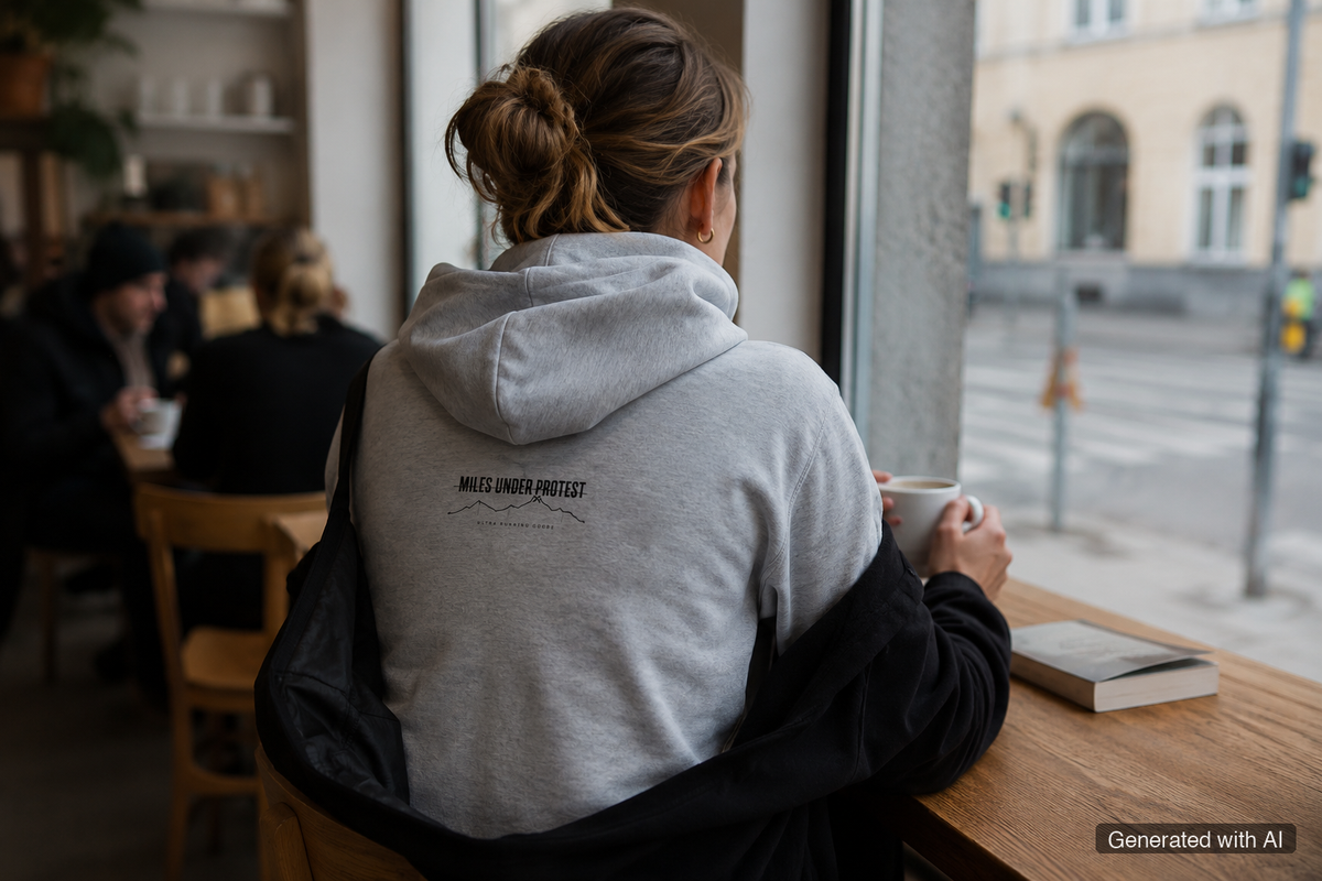 EMBRACE THE PAIN Women's Hoodie – Organic Hoodie (Black Print) - Lifestyle Mockup (Back View)