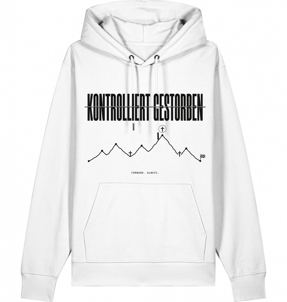 KONTROLLIERT GESTORBEN Organic Trail Running Hoodie - Black Print - Flat Mockup
