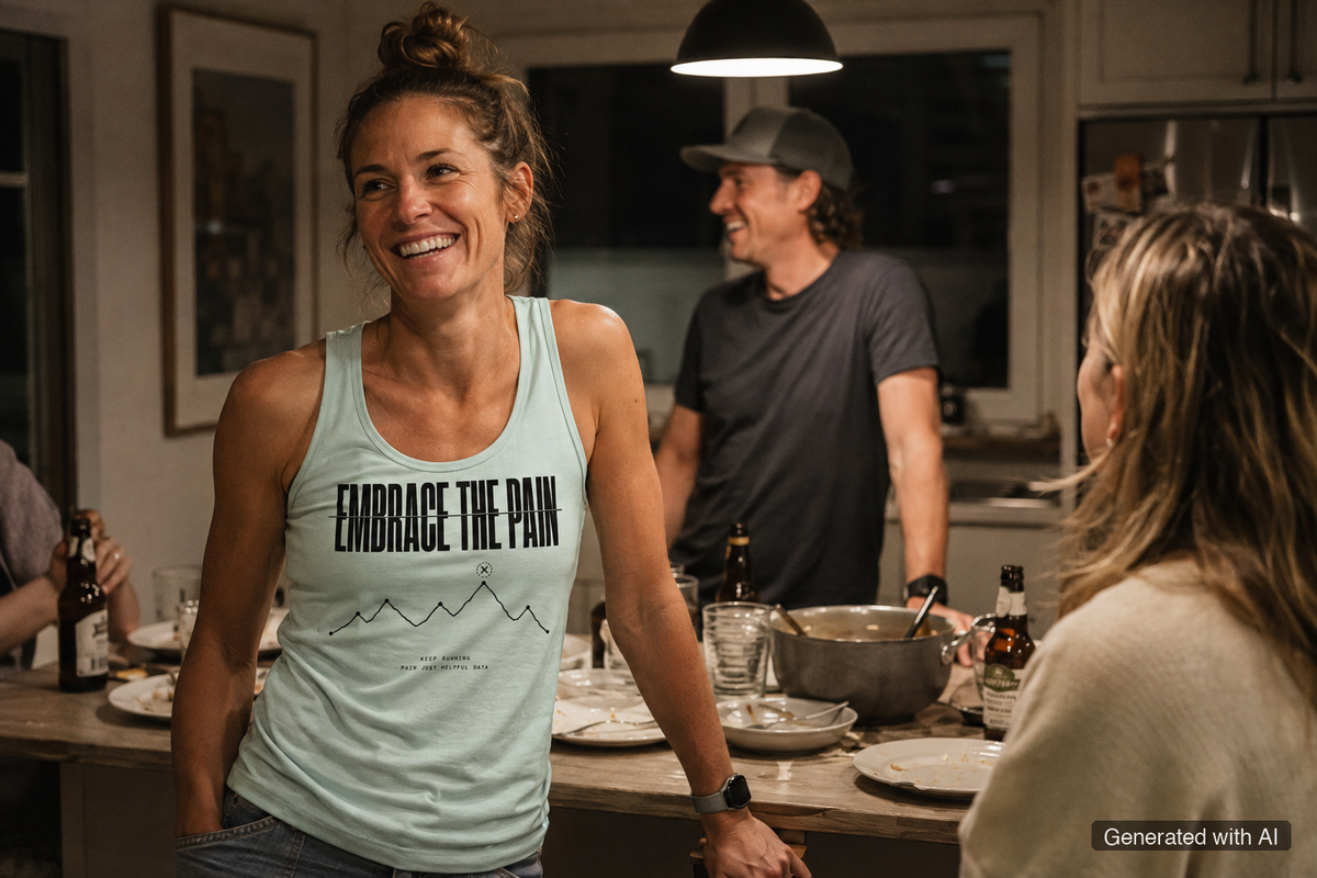 EMBRACE THE PAIN Women's Tank Top – Organic Fitted Top (Black Print) - Lifestyle Mockup (Front View)