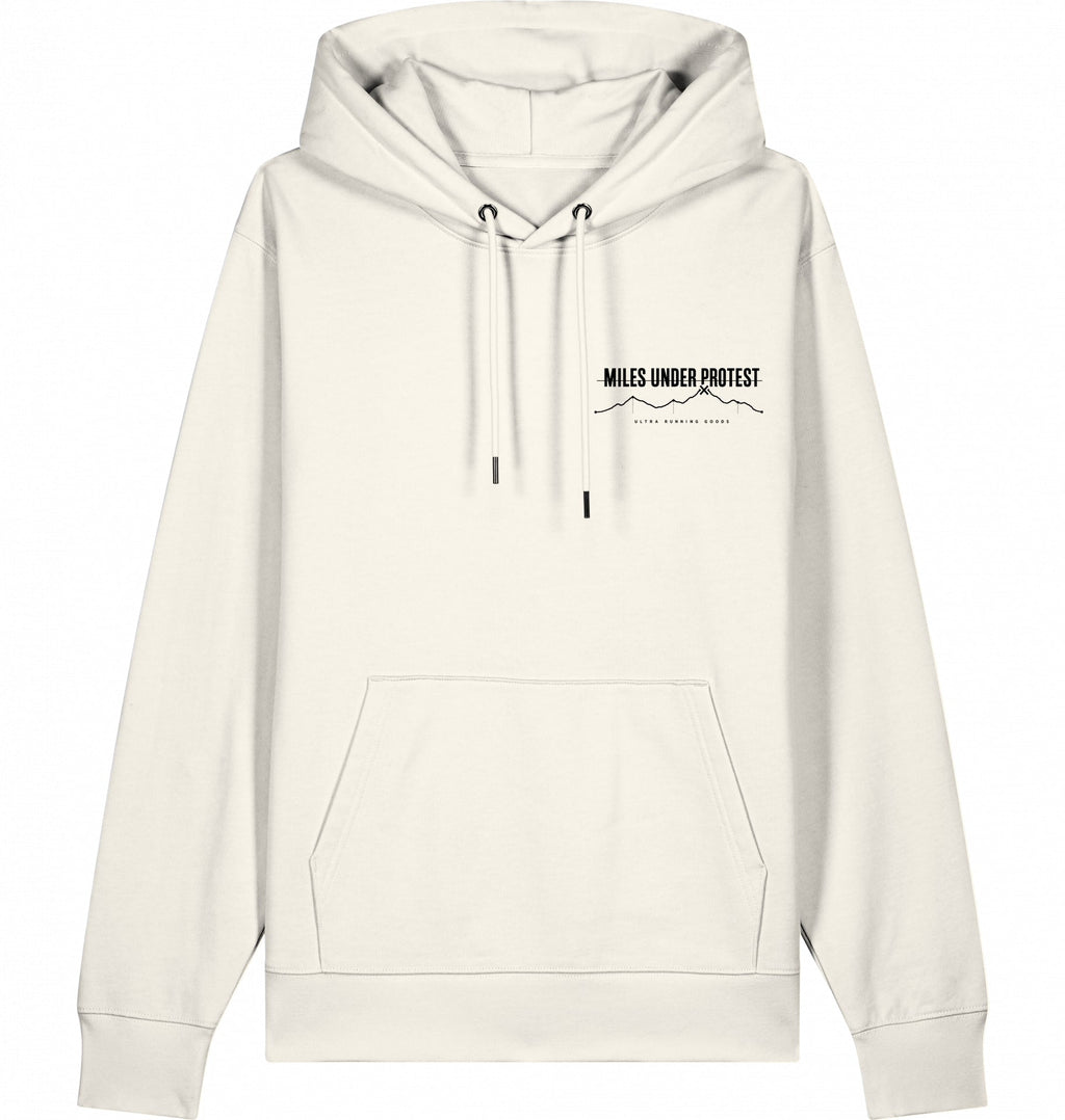 DOGS. COFFEE. RUNNING Hoodie – Organic Trail Running Hoodie (Black Print) - Flat Mockup