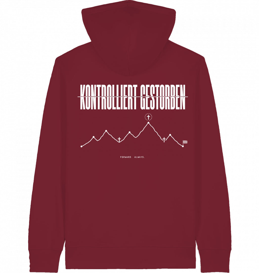 MILES UNDER PROTEST - 'Kontrolliert Gestorben' Organic Zip Hoodie (White Print) - Flat Mockup