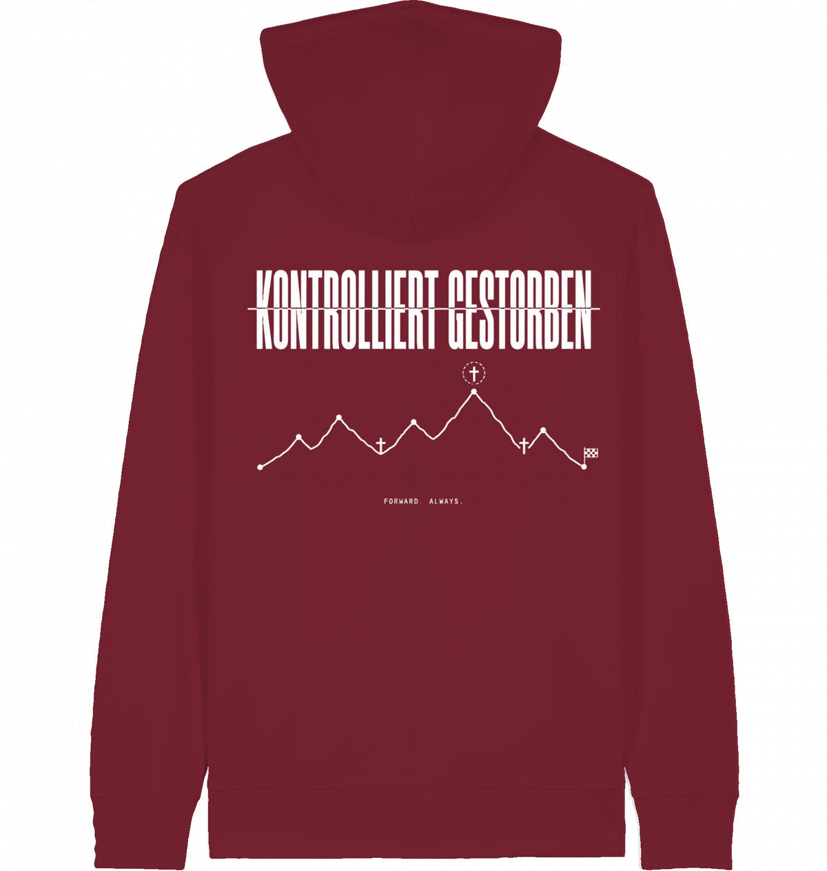 MILES UNDER PROTEST - 'Kontrolliert Gestorben' Organic Zip Hoodie (White Print) - Flat Mockup