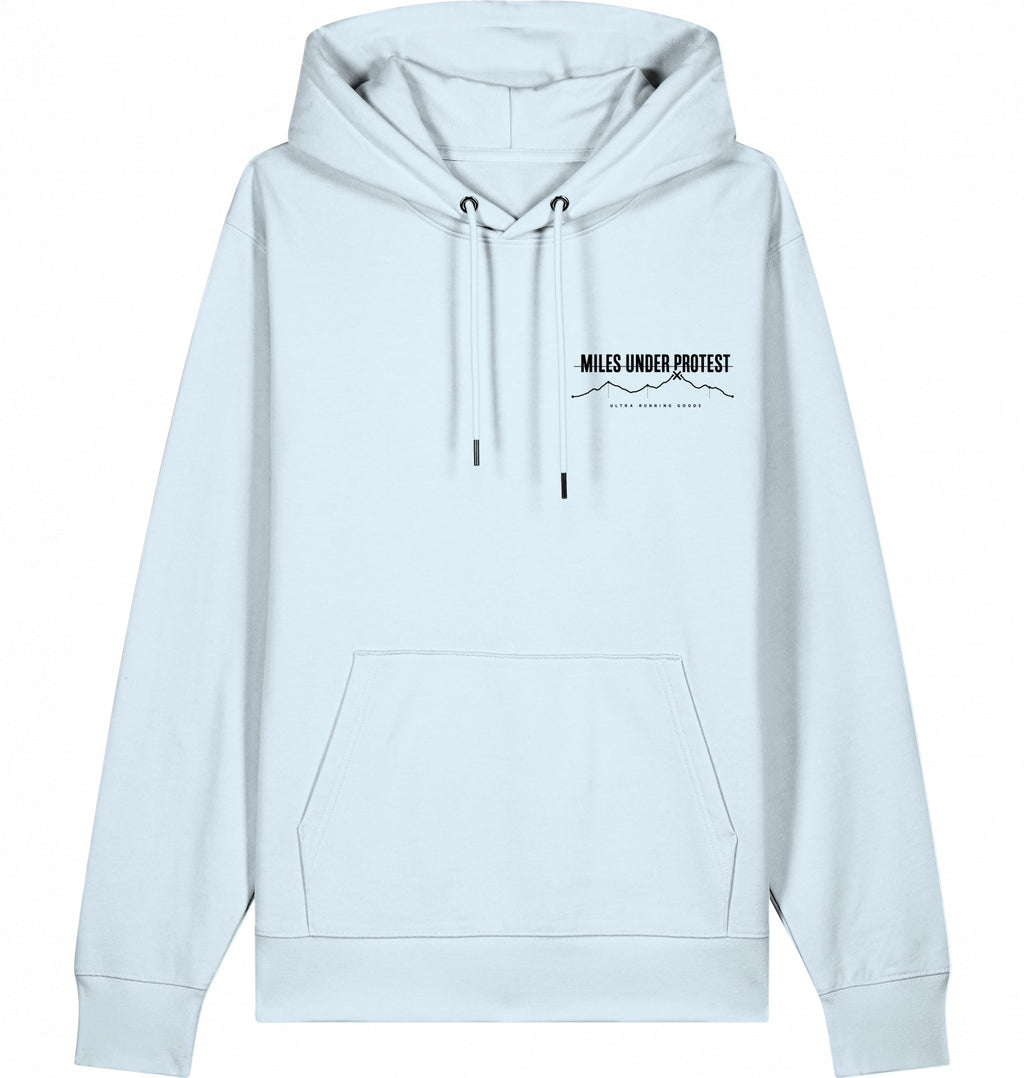 DOGS. COFFEE. RUNNING Hoodie – Organic Trail Running Hoodie (Black Print) - Flat Mockup
