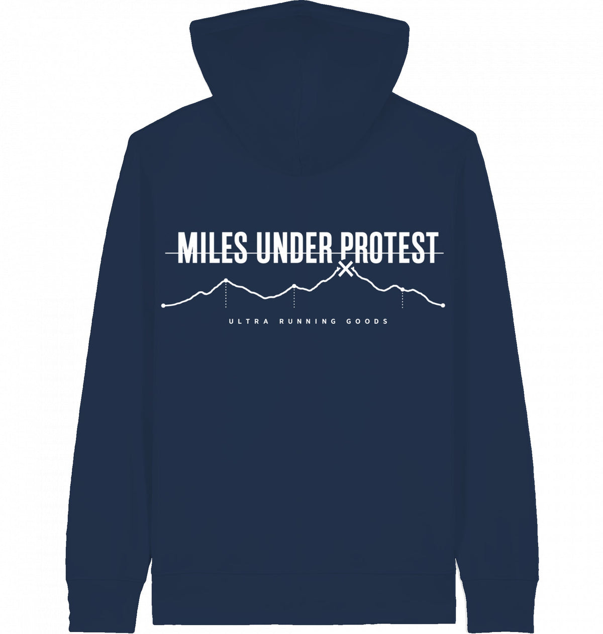MILES UNDER PROTEST Zip Hoodie – Organic Zip-Through Hoodie (White Print) - Flat Mockup
