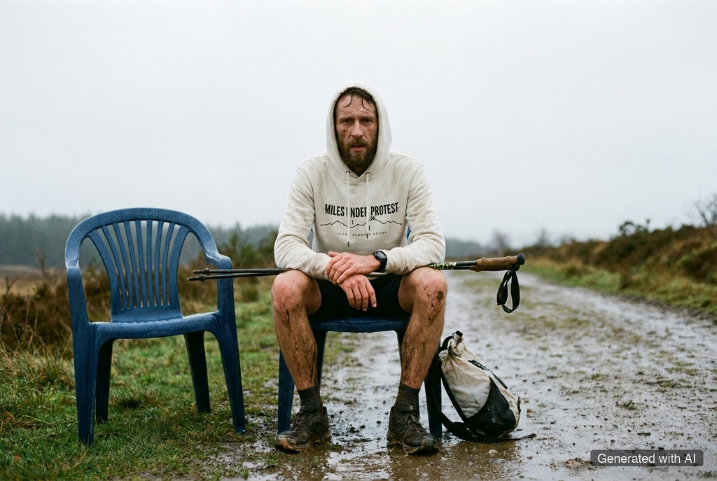 MILES UNDER PROTEST Hoodie – Organic Trail Running Hoodie (Black Print) - Trail Running Lifestyle Mockup (Scene 04)