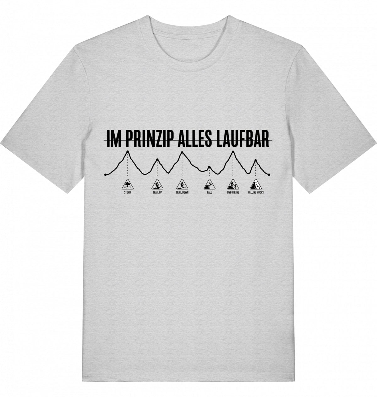 MUP "Im Prinzip Alles Laufbar" Unisex T-Shirt - Black Print - Flat Mockup