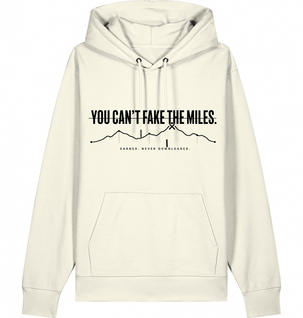 YOU CAN'T FAKE THE MILES Heavyweight Hoodie – Black Print - Flat Mockup