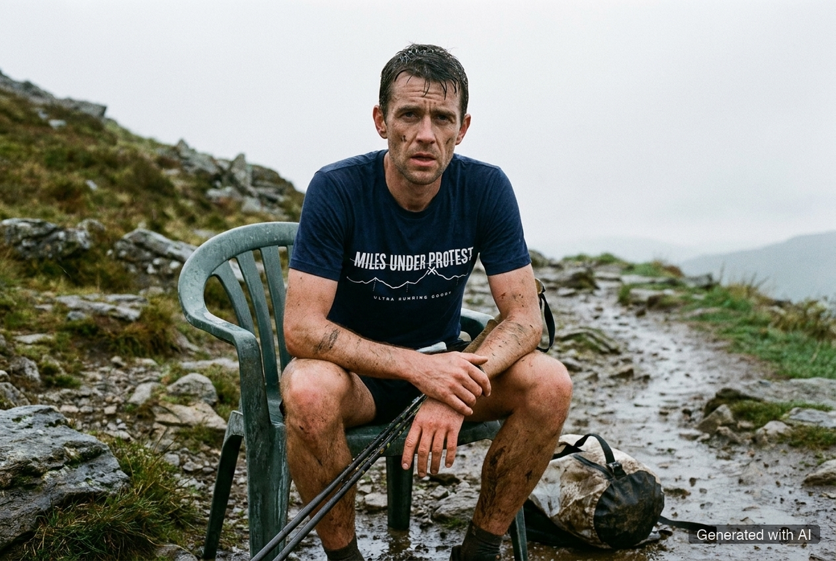 MILES UNDER PROTEST Tee – Organic Trail Running T-Shirt (White Print) - Trail Running Lifestyle Mockup (Scene 04)