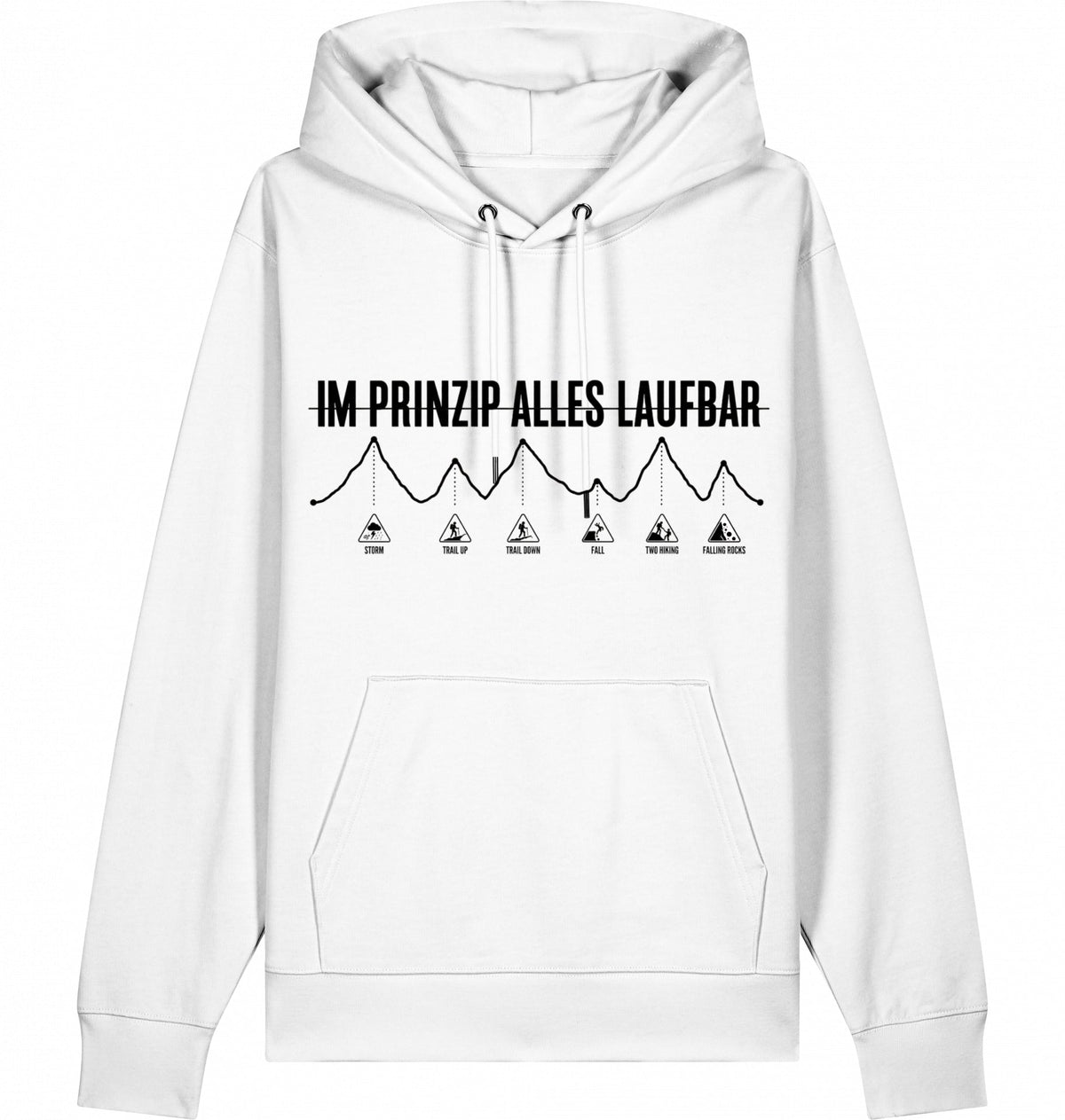 IM PRINZIP ALLES LAUFBAD Unisex Hoodie (Black Print) - Flat Mockup