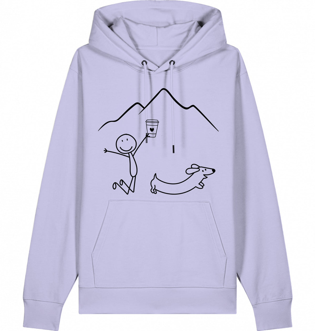 DOGS. COFFEE. RUNNING Hoodie – Organic Trail Running Hoodie (Black Print) - Flat Mockup