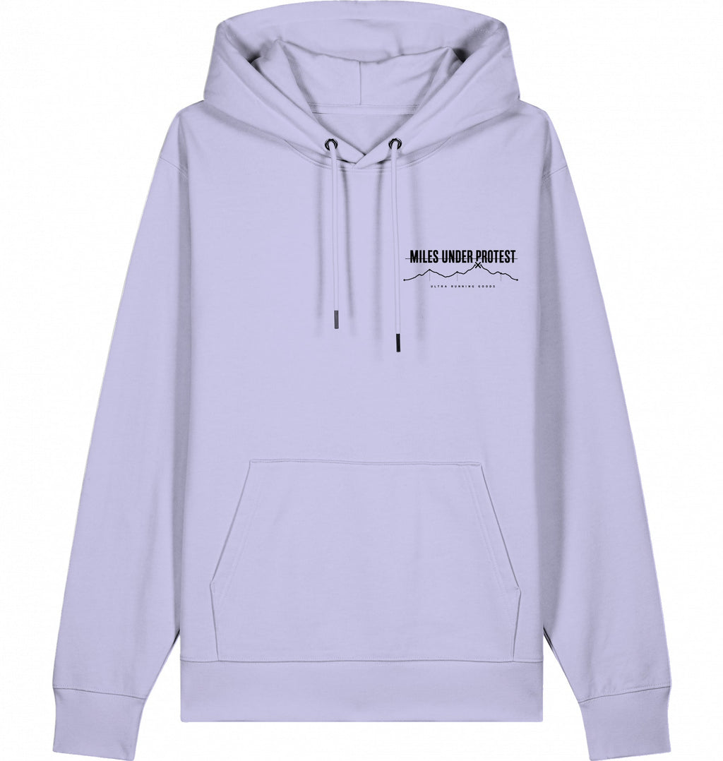DOGS. COFFEE. RUNNING Hoodie – Organic Trail Running Hoodie (Black Print) - Flat Mockup