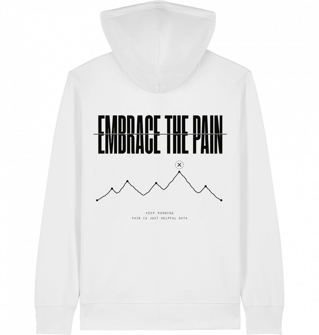 EMBRACE THE PAIN Organic Zip Hoodie – Black Print - Flat Mockup