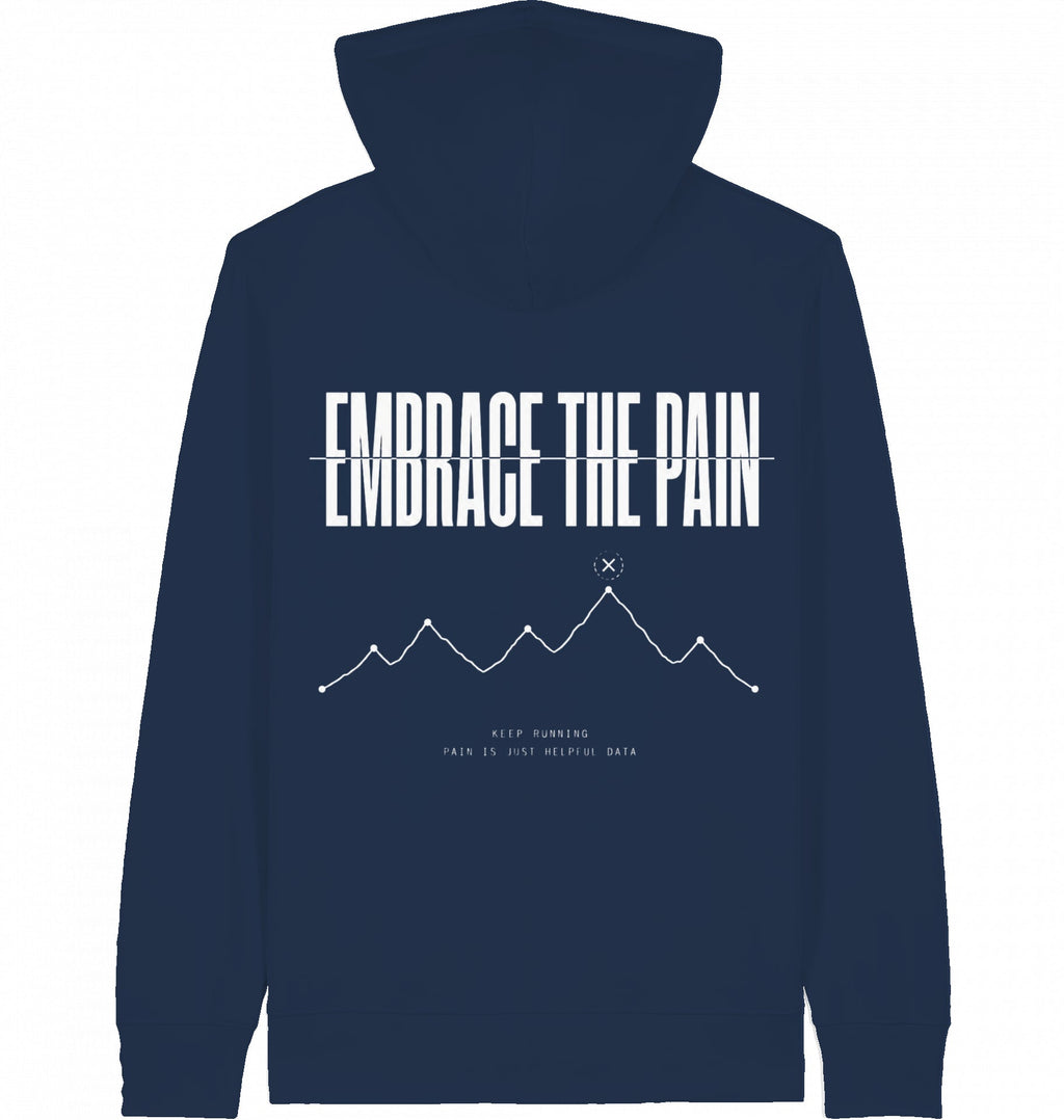 EMBRACE THE PAIN Zip Hoodie – Organic Zip-Through Hoodie (White Print) - Flat Mockup
