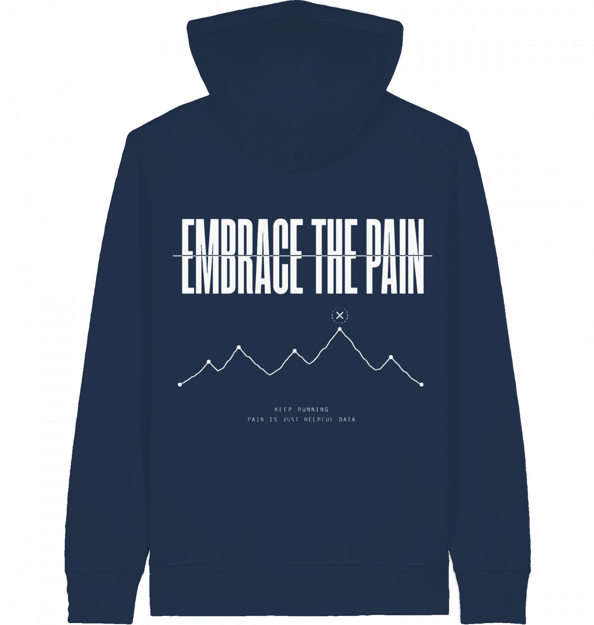 EMBRACE THE PAIN Zip Hoodie – Organic Zip-Through Hoodie (White Print) - Flat Mockup