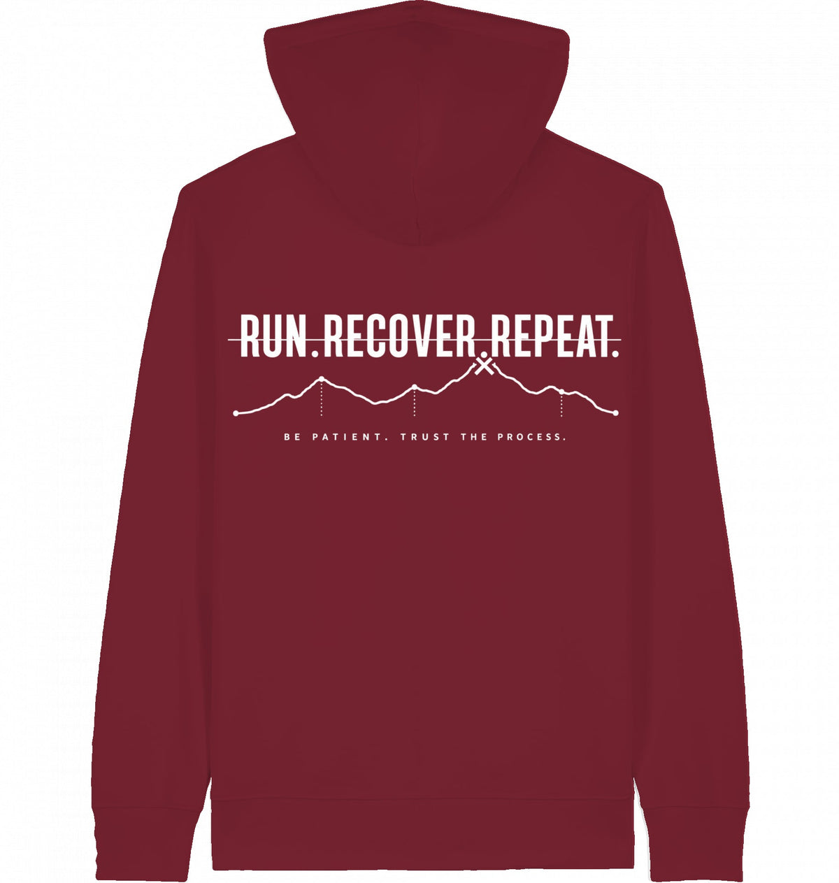 RUN RECOVER REPEAT Organic Zip Hoodie (White Print) - Flat Mockup