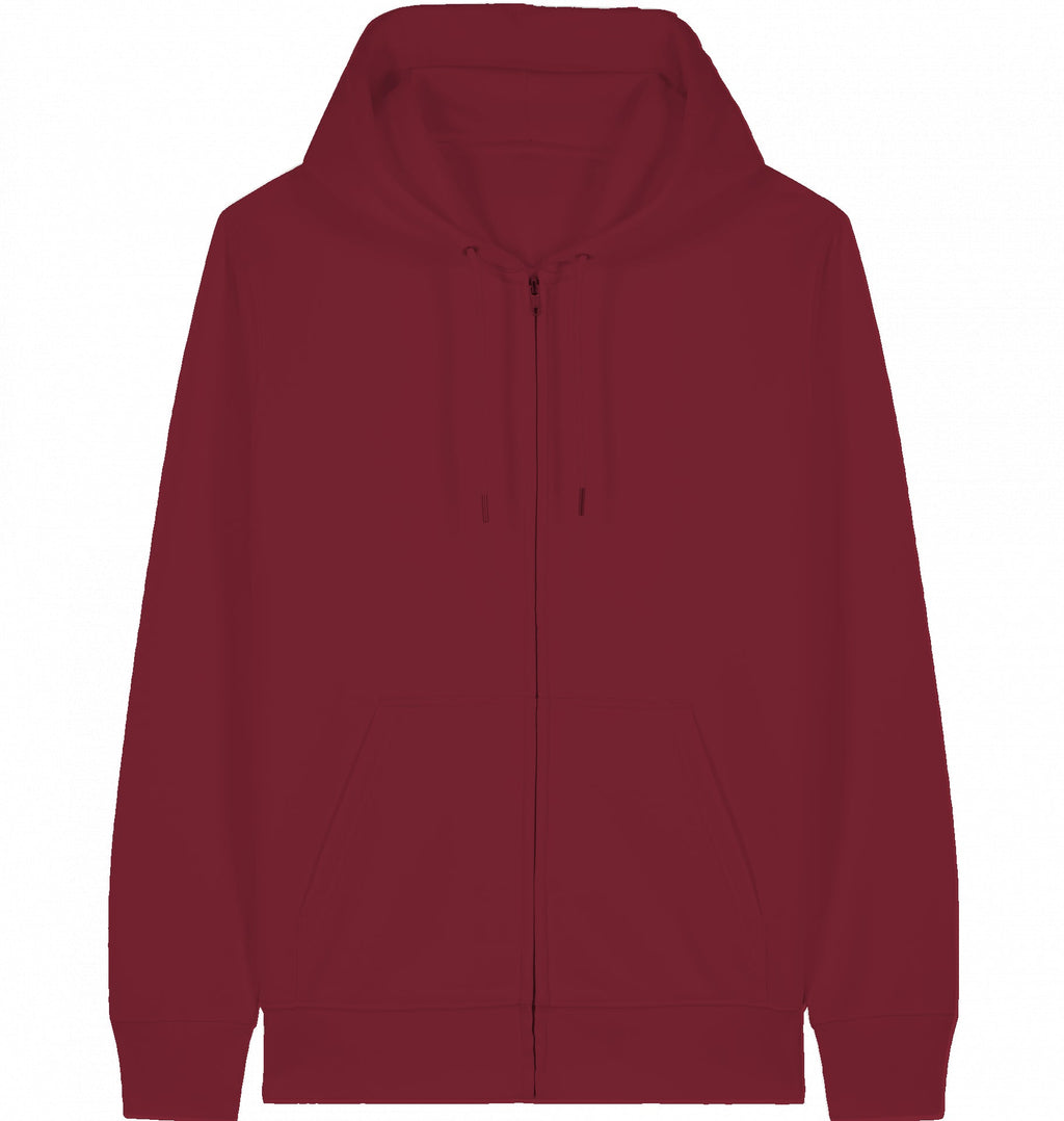 MILES UNDER PROTEST Zip Hoodie – Organic Zip-Through Hoodie (White Print) - Flat Mockup