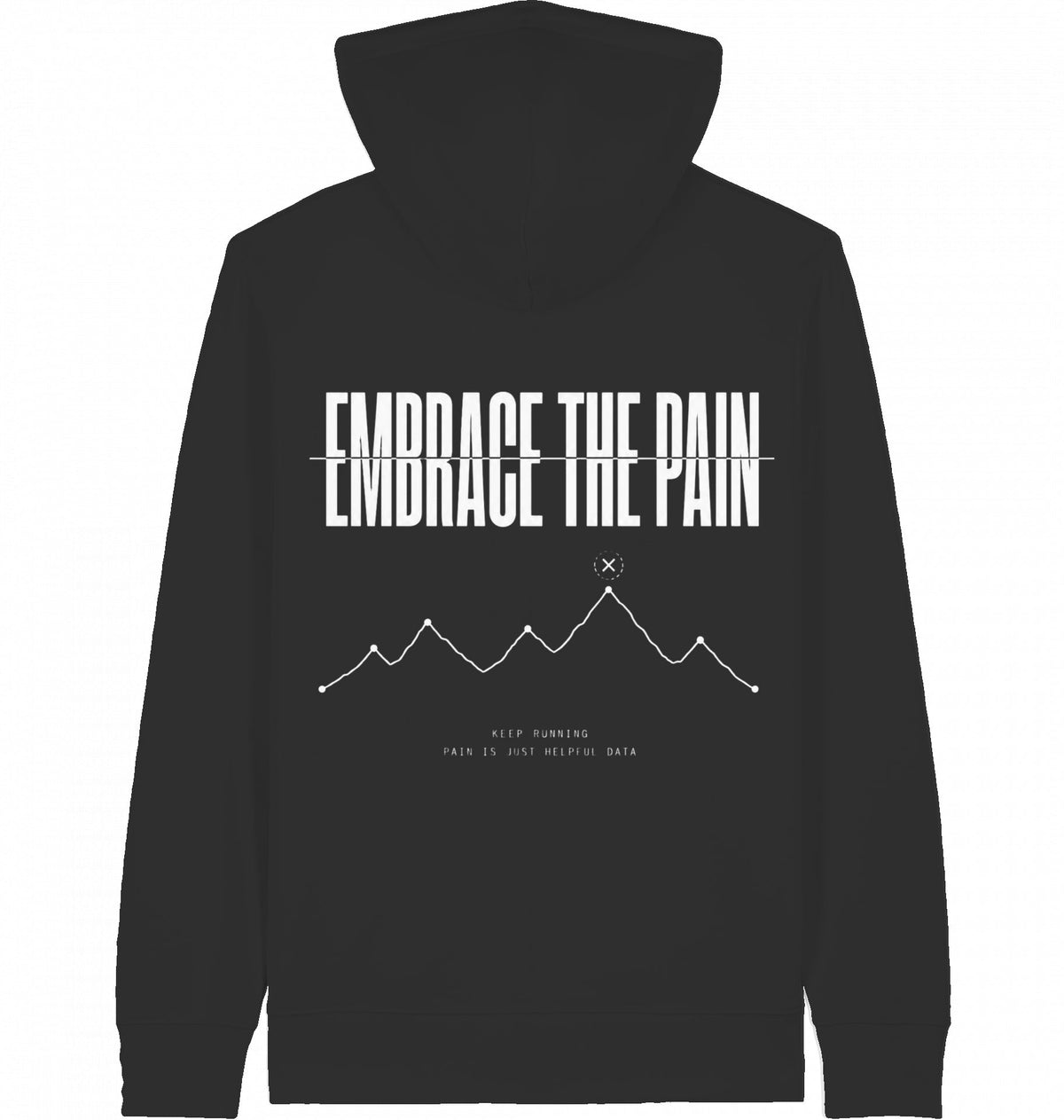 EMBRACE THE PAIN Zip Hoodie – Organic Zip-Through Hoodie (White Print) - Flat Mockup