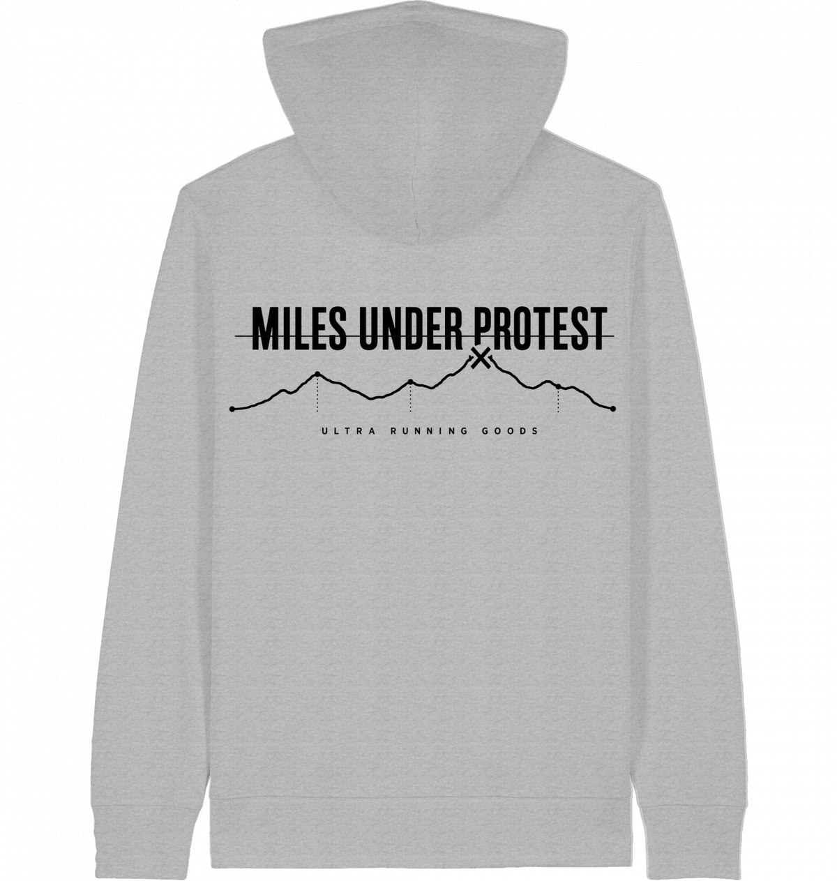 MILES UNDER PROTEST Organic Zip Hoodie – Black Print - Flat Mockup