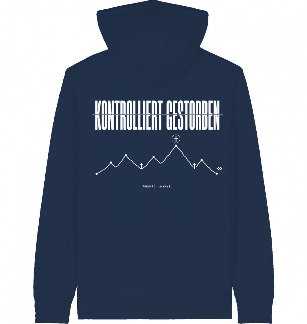 MILES UNDER PROTEST - 'Kontrolliert Gestorben' Organic Zip Hoodie (White Print) - Flat Mockup