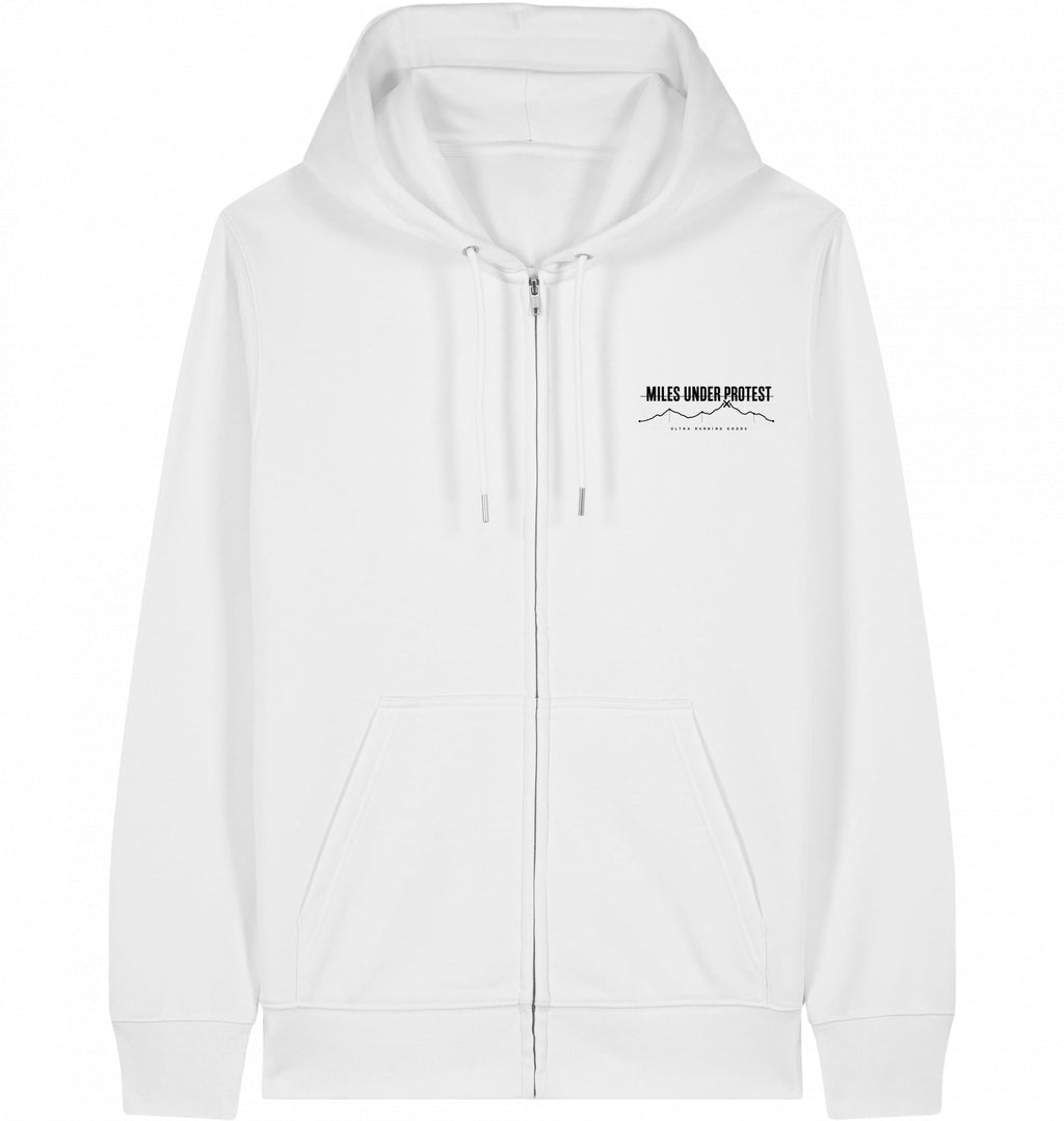RUN RECOVER REPEAT Zip Hoodie – Organic Zip-Through Hoodie (Black Print) - Flat Mockup