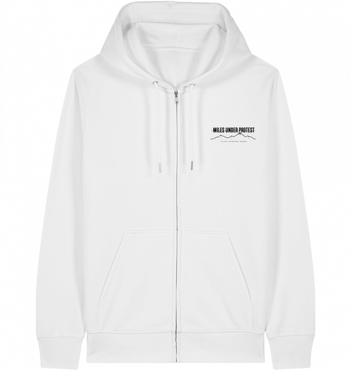 RUN RECOVER REPEAT Zip Hoodie – Organic Zip-Through Hoodie (Black Print) - Flat Mockup