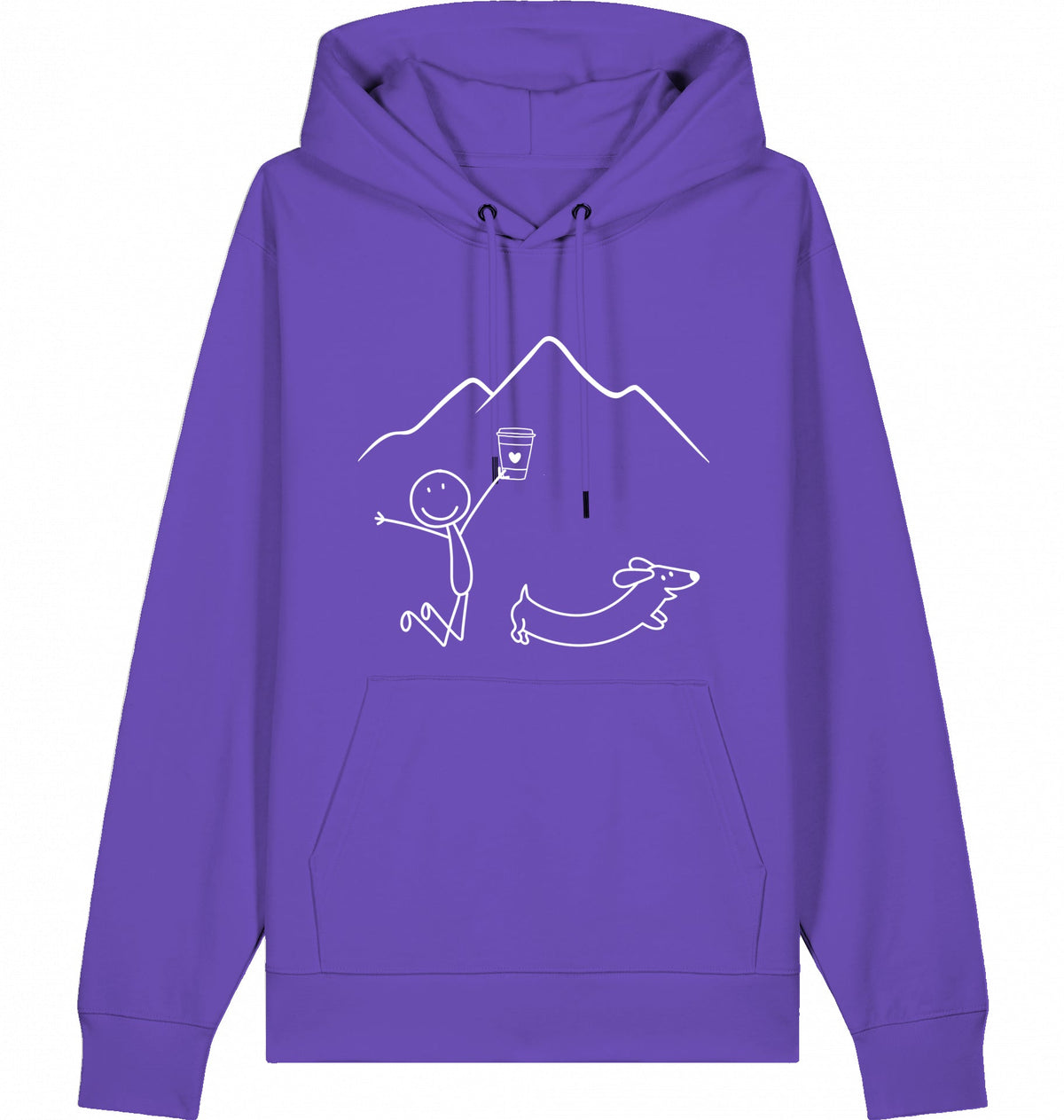 DOGS. COFFEE. RUNNING Hoodie – Organic Trail Running Hoodie (White Print) - Flat Mockup