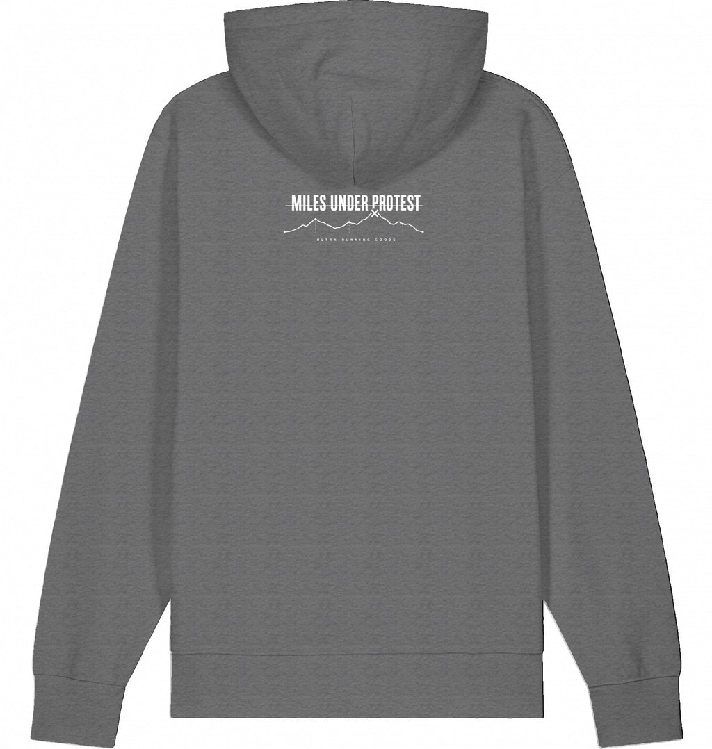 RUN RECOVER REPEAT Organic Trail Running Hoodie (White Print) - Flat Mockup