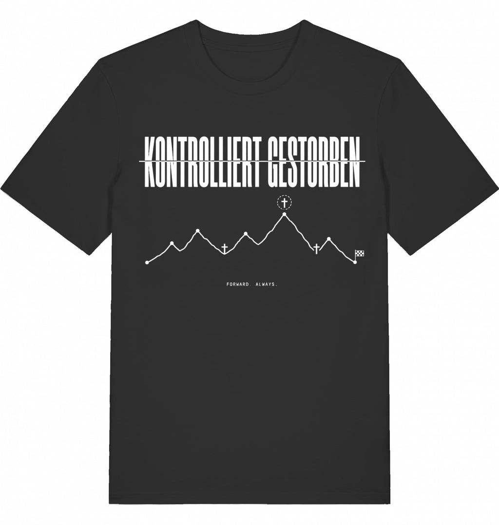 KONTROLLIERT GESTORBEN Organic Trail Running Tee – White Print - Flat Mockup