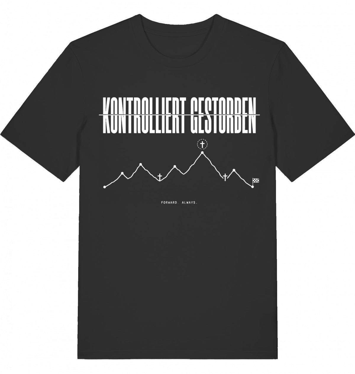 KONTROLLIERT GESTORBEN Organic Trail Running Tee – White Print - Flat Mockup