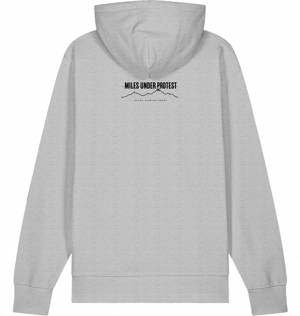 KONTROLLIERT GESTORBEN Organic Trail Running Hoodie - Black Print - Flat Mockup