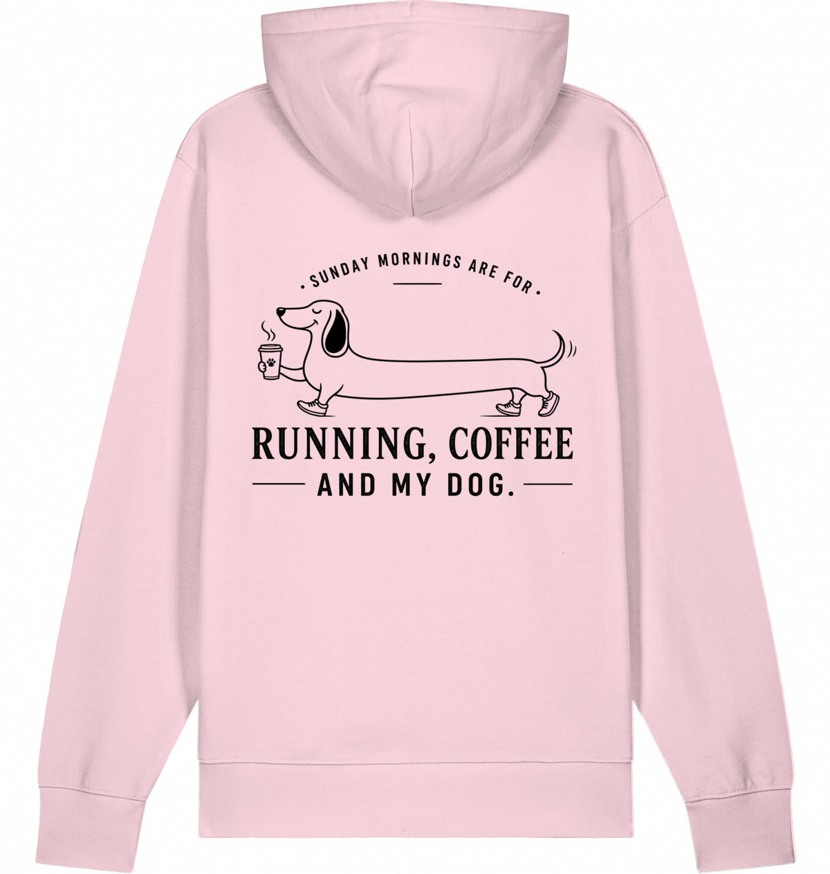 DOGS. COFFEE. RUNNING Hoodie – Organic Trail Running Hoodie (Black Print) - Flat Mockup