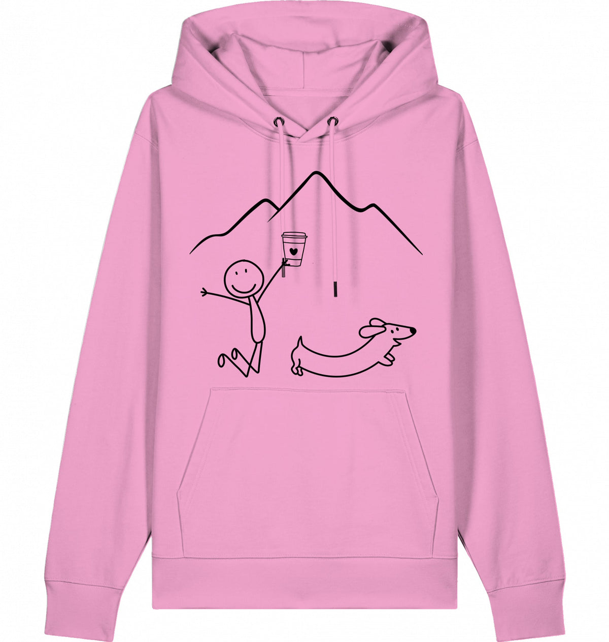 DOGS. COFFEE. RUNNING Hoodie – Organic Trail Running Hoodie (Black Print) - Flat Mockup