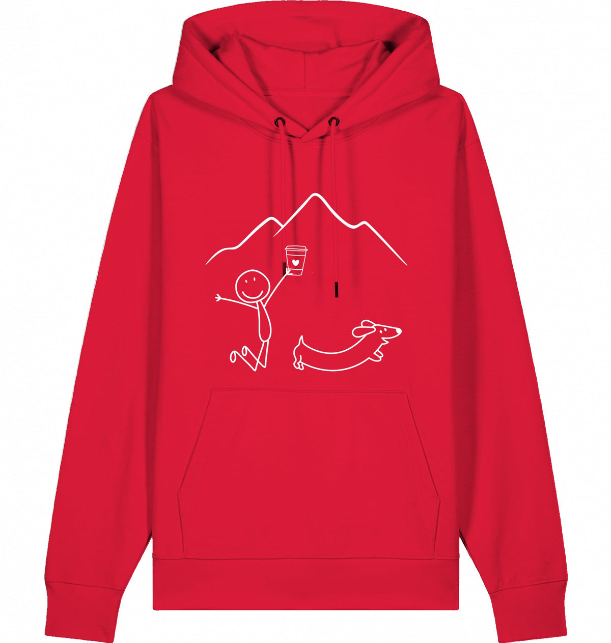 DOGS. COFFEE. RUNNING Hoodie – Organic Trail Running Hoodie (White Print) - Flat Mockup