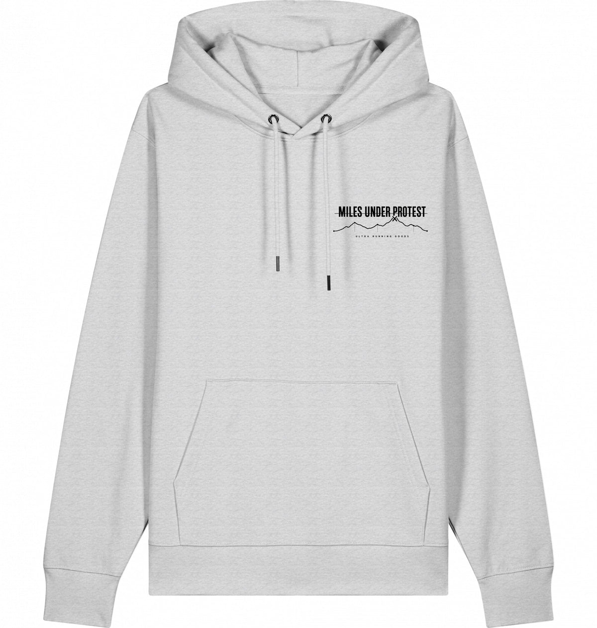 DOGS. COFFEE. RUNNING Hoodie – Organic Trail Running Hoodie (Black Print) - Flat Mockup