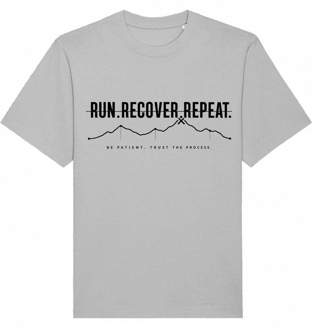 RUN RECOVER REPEAT Heavy Tee – Oversized Organic T-Shirt (Black Print) - Flat Mockup
