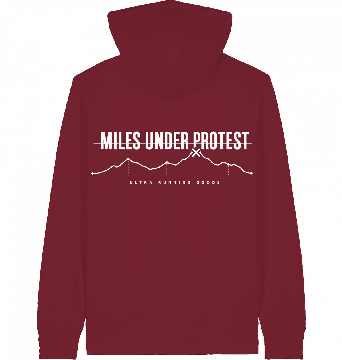 MILES UNDER PROTEST Zip Hoodie – Organic Zip-Through Hoodie (White Print) - Flat Mockup