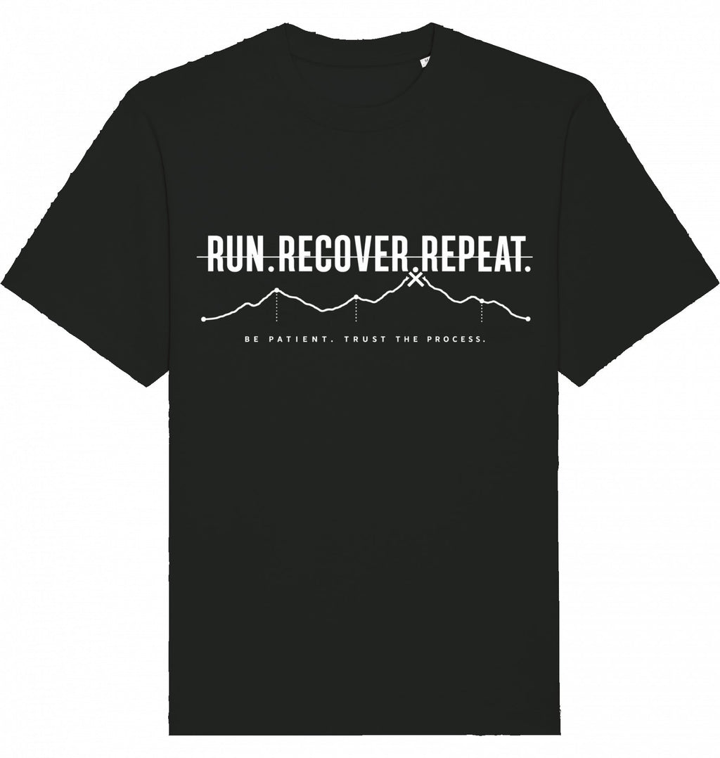 RUN RECOVER REPEAT Heavy Tee – Oversized Organic T-Shirt (White Print) - Flat Mockup