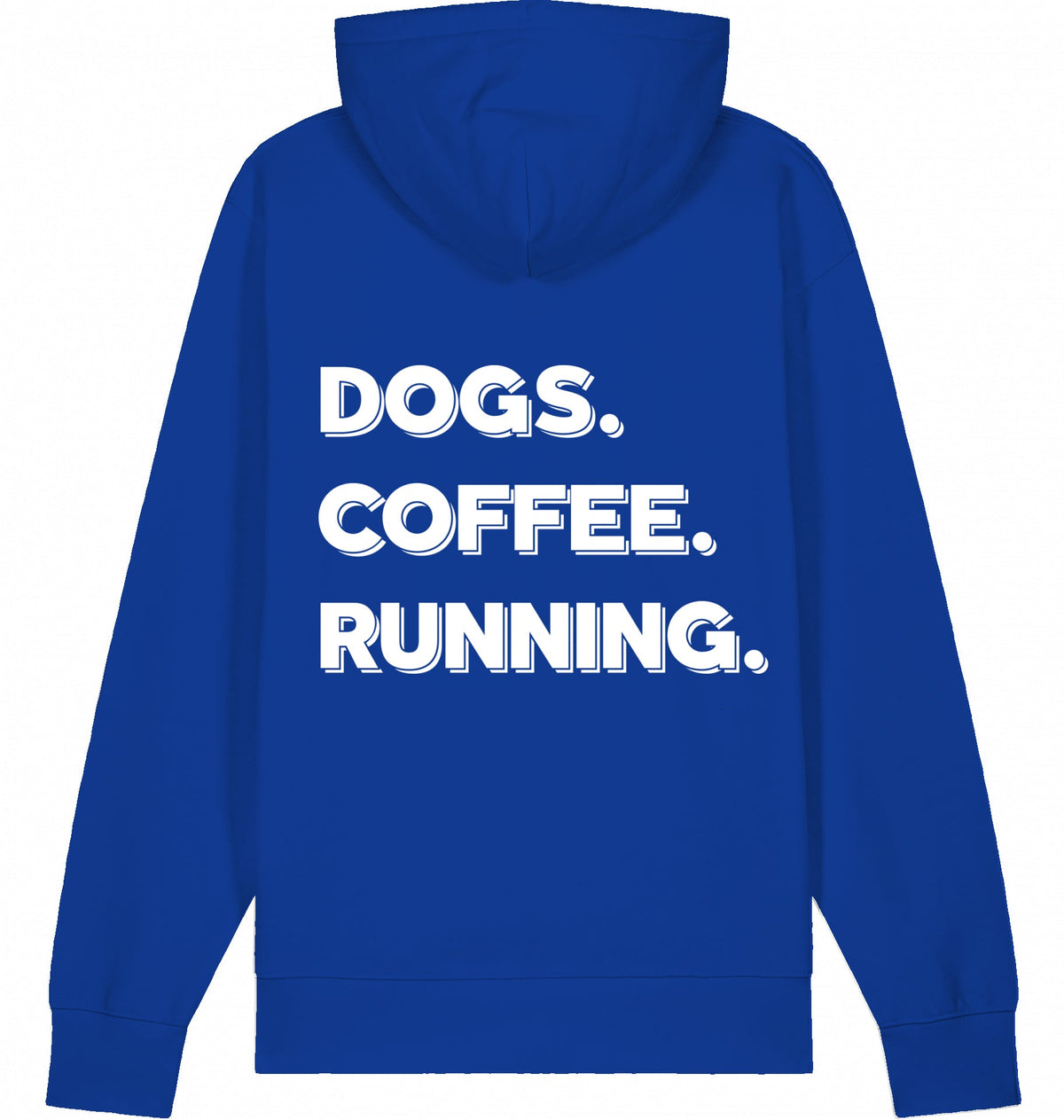 DOGS. COFFEE. RUNNING Hoodie – Organic Trail Running Hoodie (White Print) - Flat Mockup