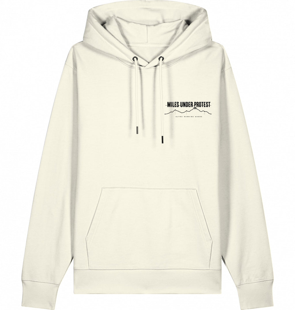 DOGS. COFFEE. RUNNING Hoodie – Organic Trail Running Hoodie (Black Print) - Flat Mockup