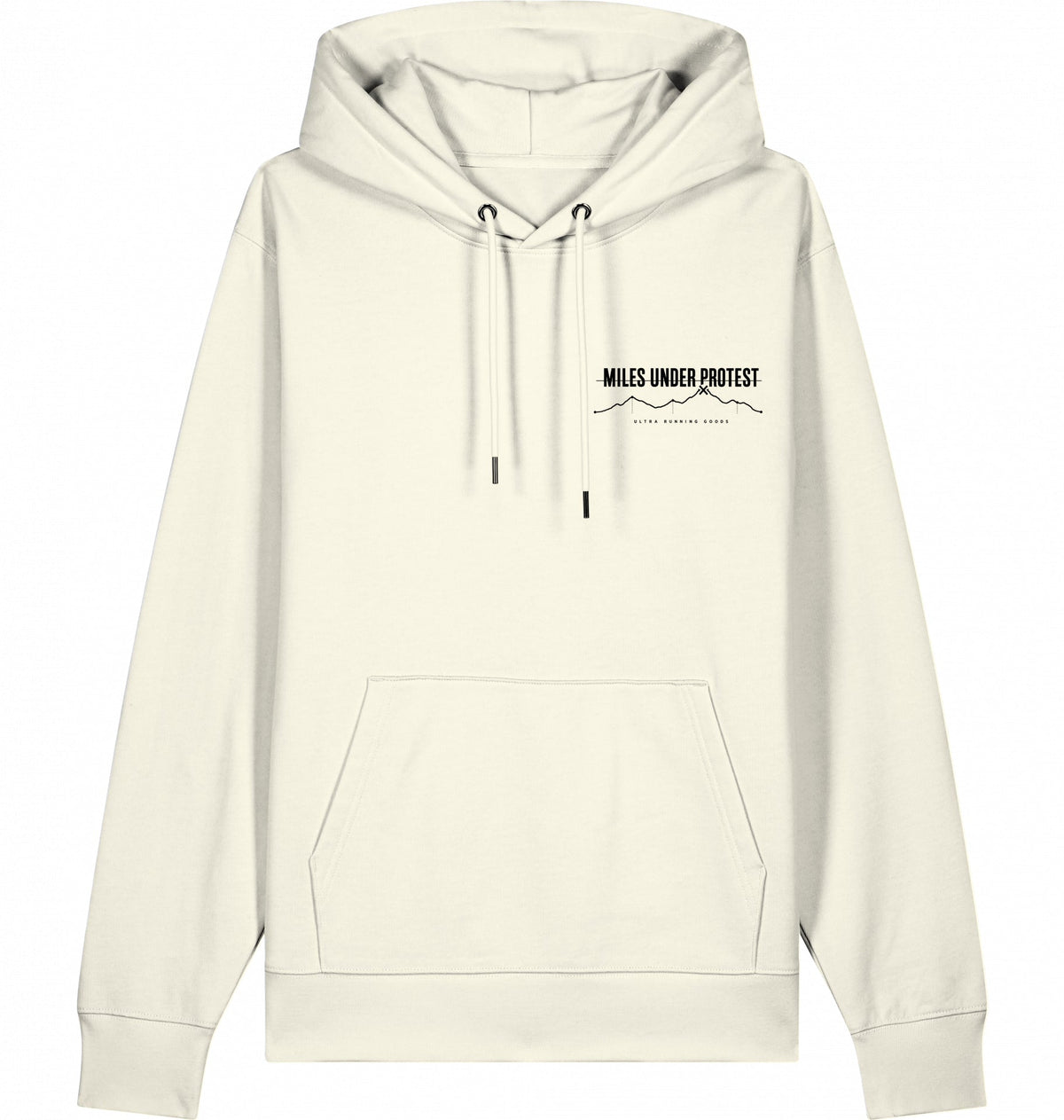 DOGS. COFFEE. RUNNING Hoodie – Organic Trail Running Hoodie (Black Print) - Flat Mockup