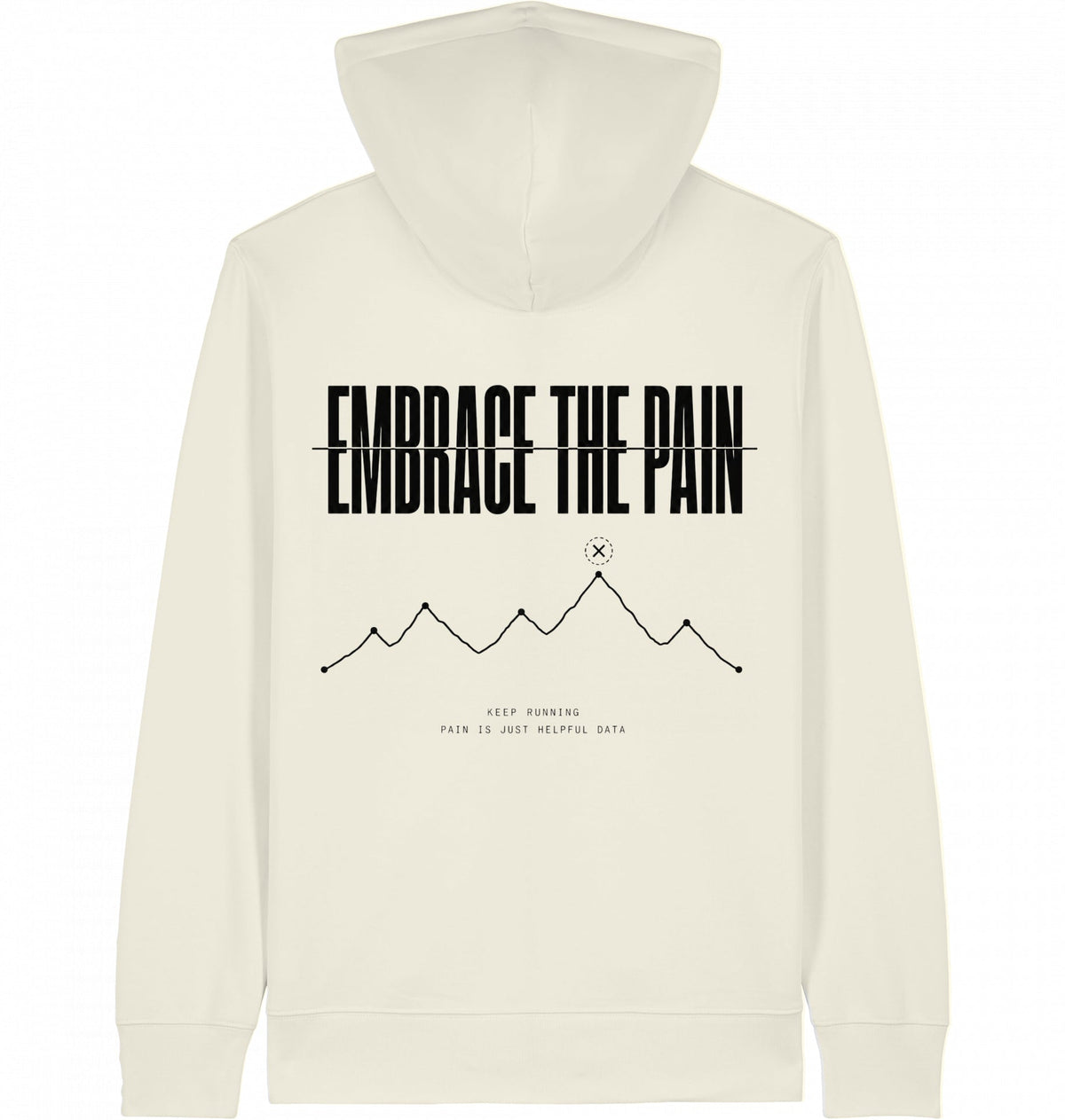 EMBRACE THE PAIN Organic Zip Hoodie – Black Print - Flat Mockup