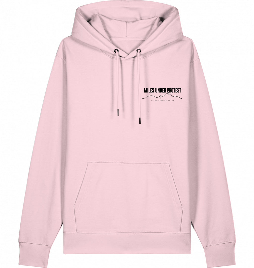 DOGS. COFFEE. RUNNING Hoodie – Organic Trail Running Hoodie (Black Print) - Flat Mockup