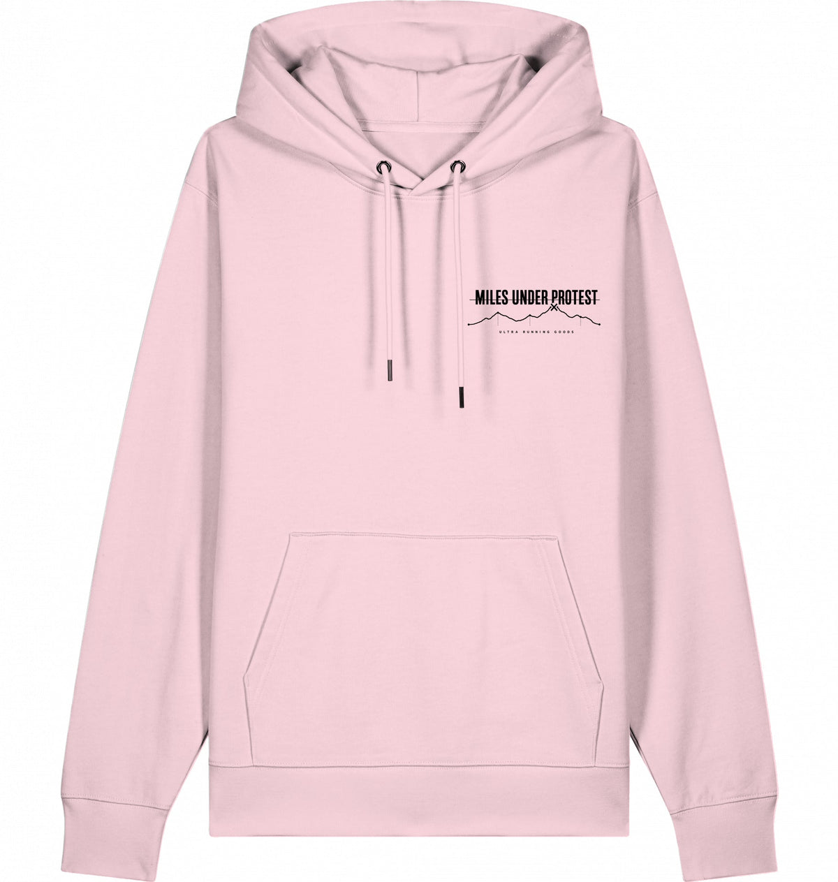 DOGS. COFFEE. RUNNING Hoodie – Organic Trail Running Hoodie (Black Print) - Flat Mockup