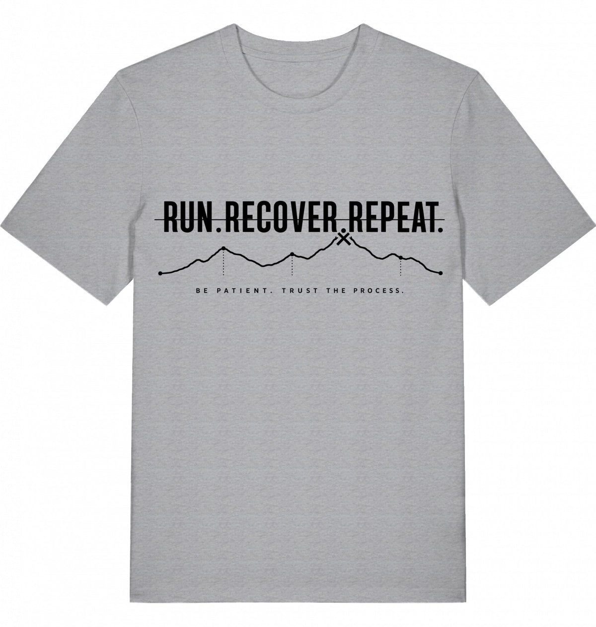RUN RECOVER REPEAT Tee – Organic Trail Running T-Shirt (Black Print) - Flat Mockup