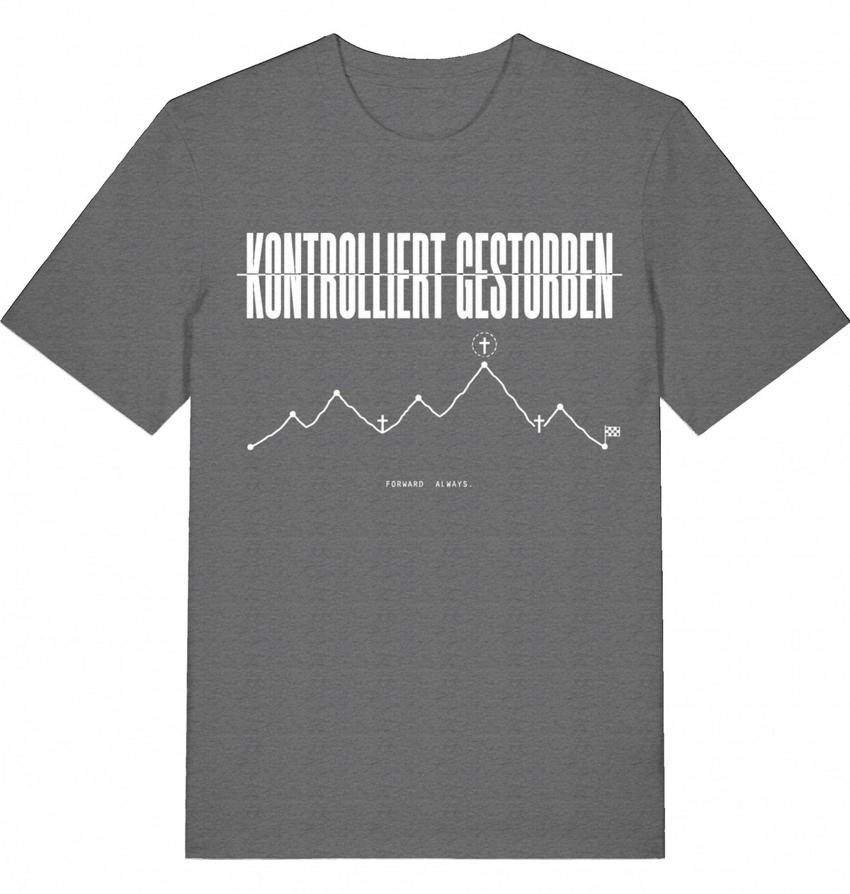 KONTROLLIERT GESTORBEN Organic Trail Running Tee – White Print - Flat Mockup